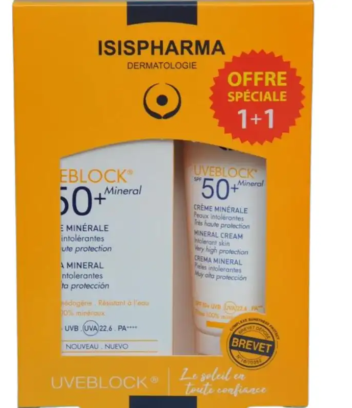 Capture d'écran 2026-08-08 151630 ISISPHARMA PACK UVEBLOCK SPF50+ CREME MINERALE INVISIBLE 40ML + UVEBLOCK SPF50+ CREME MINERALE INVISIBLE 40ML OFFERT – Image 1